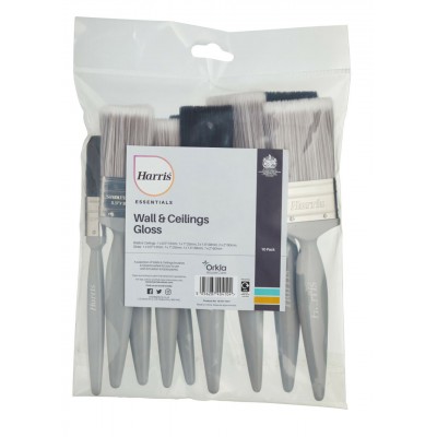 Harris Essentials Walls & Ceilings & Woodwork Gloss Paint Brush 10 Pack