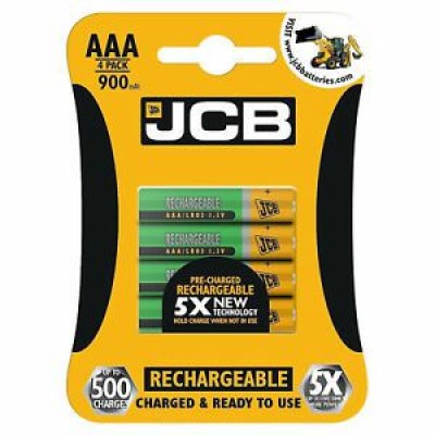 JCB AAA 900mAh Rechargeable Batteries 4 Pack