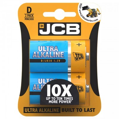 JCB Ultra Alkaline D Batteries 2 Pack