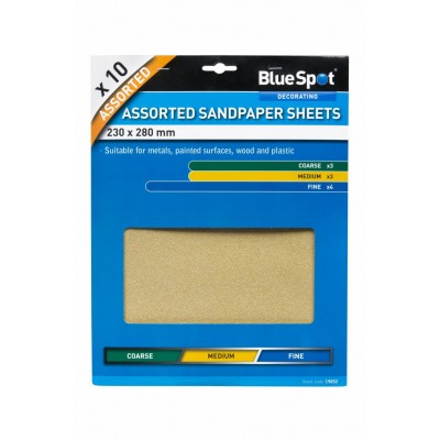 BlueSpot 10 PCE Assorted Sandpaper Sheets