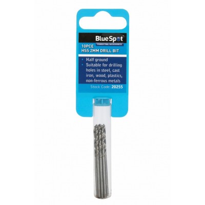 BlueSpot 10 Piece 2mm HSS Drill Bits Set BlueSpot 10 Piece 2mm HSS Drill Bits Set