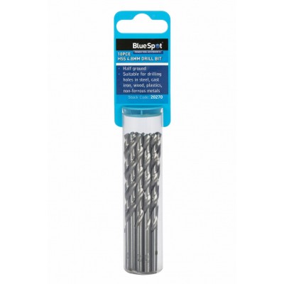 BlueSpot 10 Piece 4.8mm HSS Drill Bits Set BlueSpot 10 Piece 4.8mm HSS Drill Bits Set