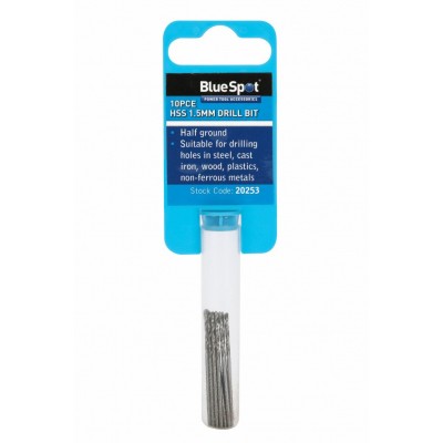 BlueSpot 10 Piece 1.5mm HSS Drill Bits Set BlueSpot 10 Piece 1.5mm HSS Drill Bits Set