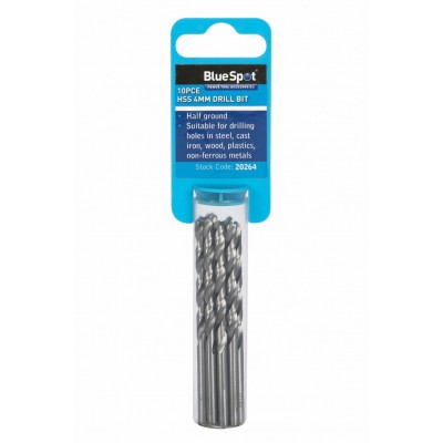 BlueSpot 10 Piece 4mm HSS Drill Bits Set