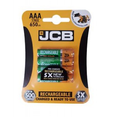 JCB AAA 650mAh Rechargeable Batteries 4 Pack