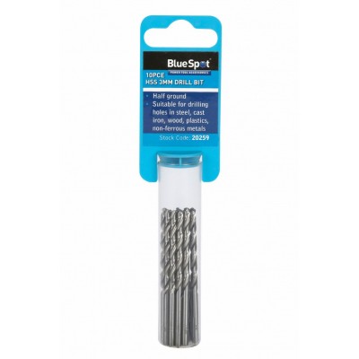 BlueSpot 10 Piece 3mm HSS Drill Bits Set
