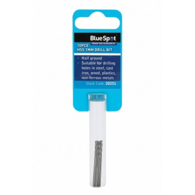 BlueSpot 10 Piece 1mm HSS Drill Bits Set BlueSpot 10 Piece 1mm HSS Drill Bits Set