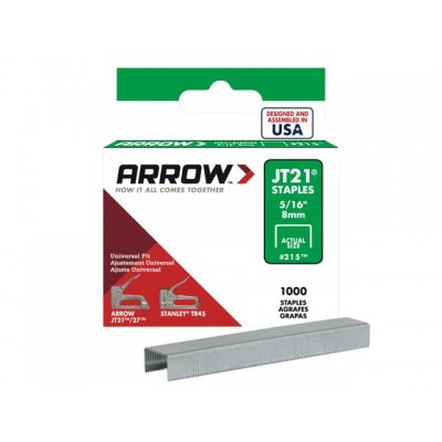 Arrow JT21 T27 Staples 8mm ( 5/16in) Box 1000